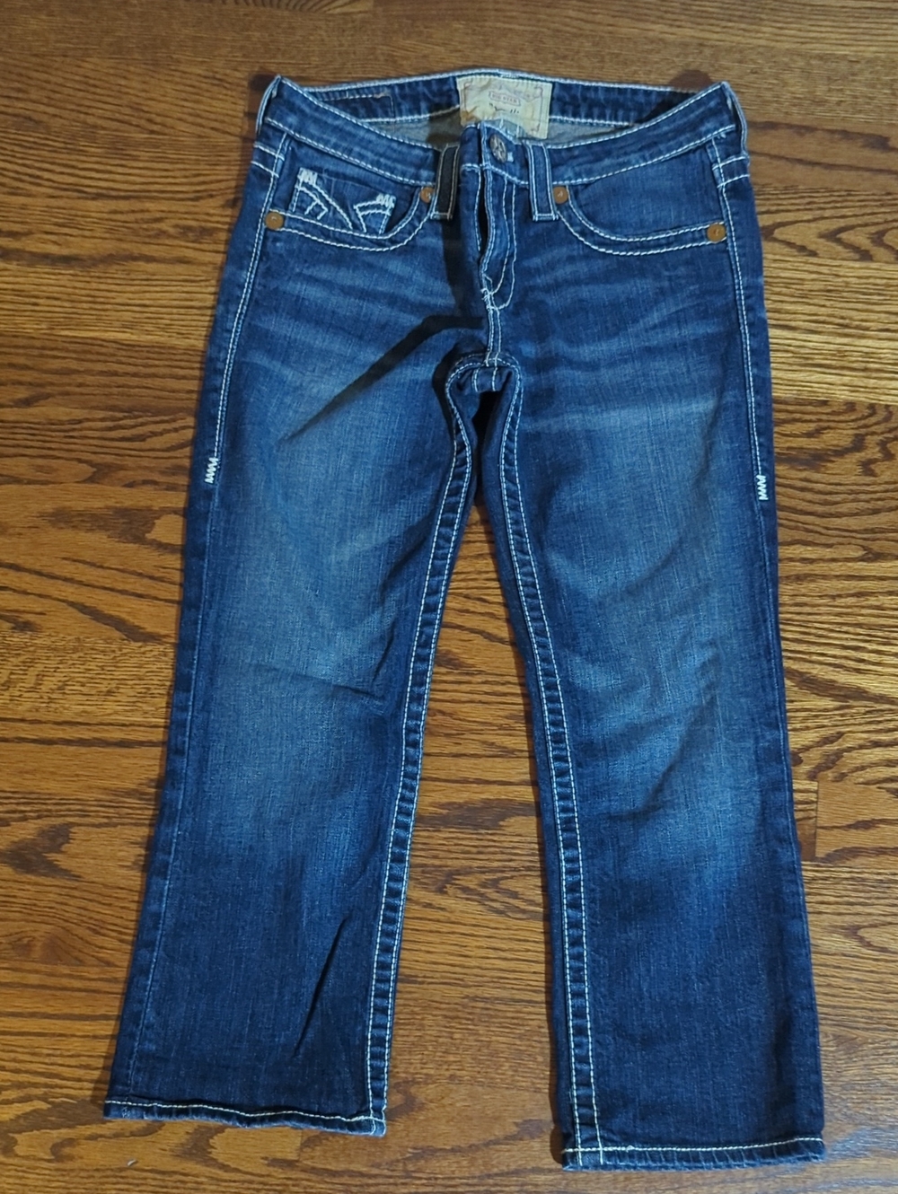 Big Star Liz Dark Blue Cropped White Stitch Cowgirl Classic Jeans W27 L23